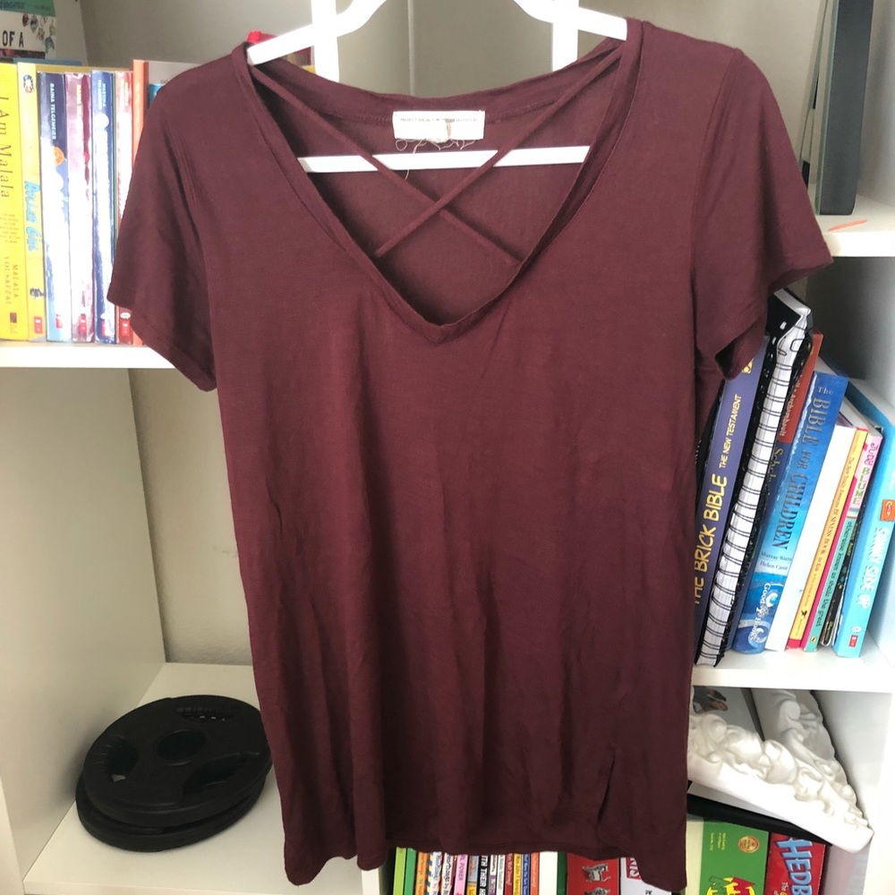 Red Tee Shirt With Cute Neckline